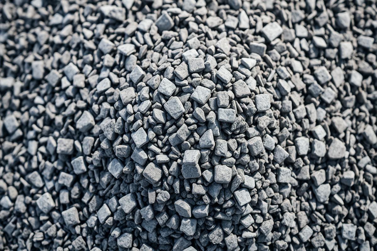 Close-up of grey crushed gravel aggregate